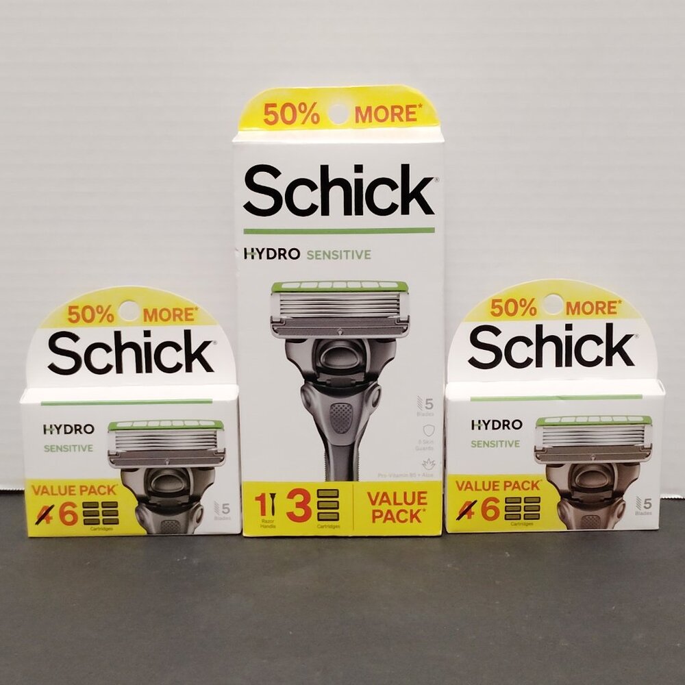Schick Hydro Sensitive Razor – 5 Blade Razor w/ 1 HANDLE, & 15 CARTRIDGES SEALED